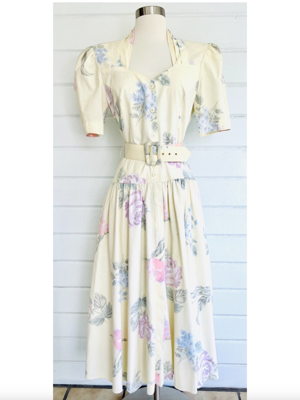 '80's CAROL ANDERSON 100% Cotton Floral Shirt Waist Dress - Vintage  9/10*